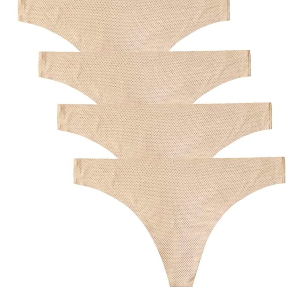 VOENXE Seamless Thongs No Show Thong Underwear Womens 5 Pack Set Apricot XL New